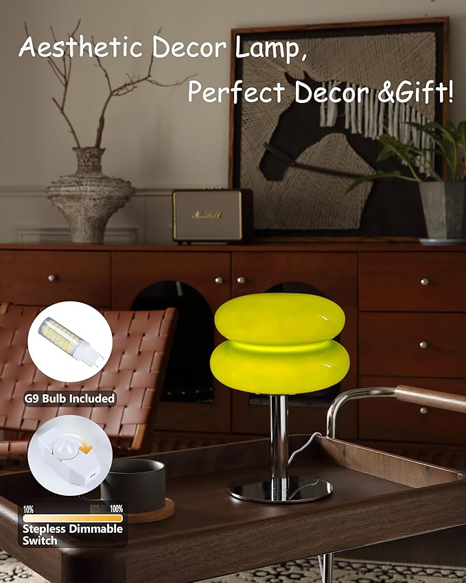 Mushroom Lamp Table Lamp for Night Stands,Mid Century Modern Desk Lamps for Bedroom, Vintage Dimmable Bedside Small Lamps, Cute Cool Home Room Aesthetic Decor for Living Room (Green)