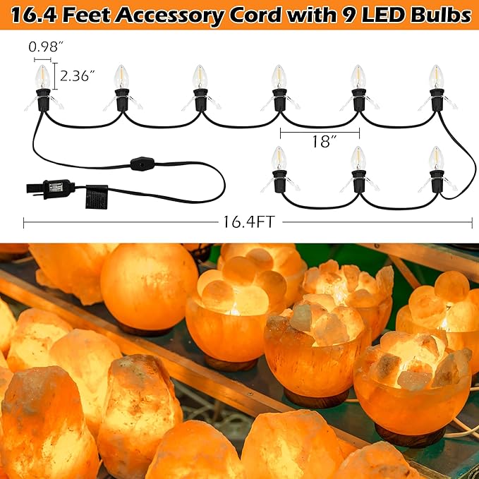 Meonum Accessory Cord with 9 LED Light Bulb, 16.4Ft C7 Christmas Village Lights Cord with Clip, Blow Mold Lights for Christmas String Lights, Village House Holiday Decoration(Black)