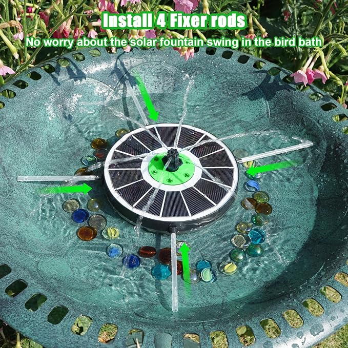 Yzert Solar Fountain White Lights Glass, 3.5W Solar Water Fountain with 2200 mAh Battery, Bird Bath Fountains Solar Power with 4 Fixers & 7 Nozzles for Outdoor,Patio, Garden Decor, Pond,Hummingbird