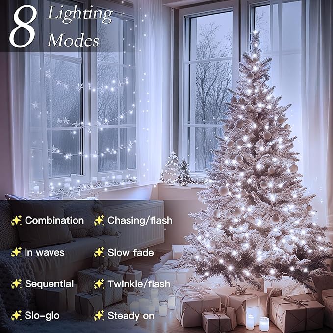 132FT 400 LED Christmas Tree Lights, Bright Cool White Outdoor Christmas String Lights for House, Fairy Lights with 8 Modes, Waterproof & Durable Indoor Outdoor Decor, Timer Included