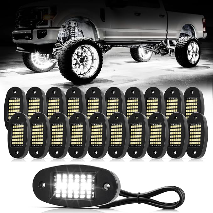 20 Pods White Rock Lights 6000K Pure White 36 LEDs SMD Chips Super Bright Neon Underglow Light IP68 Waterproof for Pickup Trucks SUV UTV ATV RZR Car Boats (White)