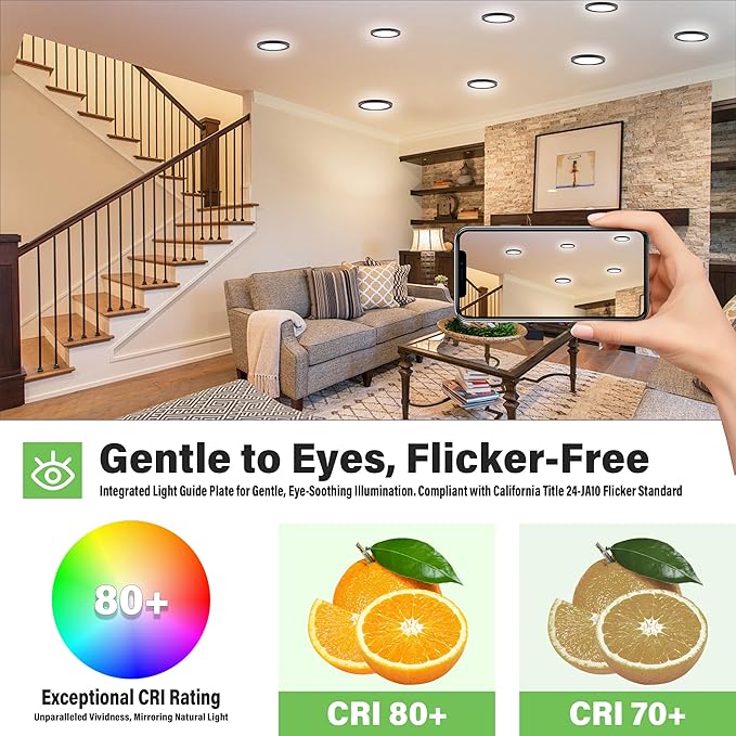 5.4" Flush Mount Ceiling Light Dimmable with ETL CERT, 5000K Black LED Ceiling Lights Ultra Thin Round Ceiling Light Fixture for Bedroom, Bathroom,Kitchen, Hallway,Basement,Closet,28Pack