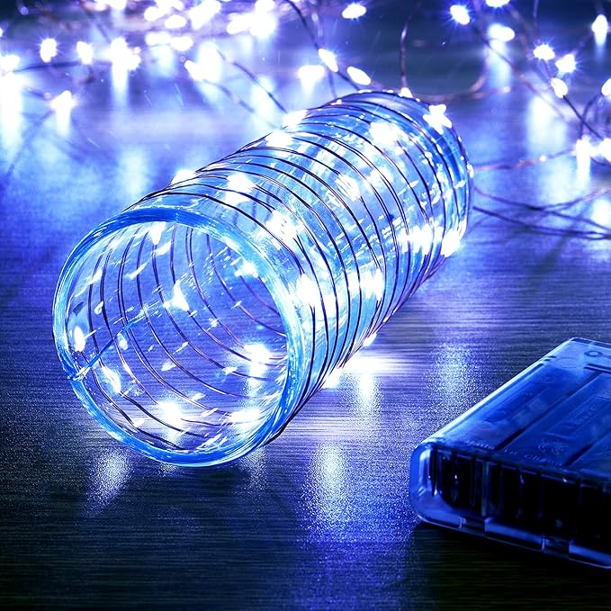 1 Pack 16.4ft Battery Operated String Lights with Timer, Cool White with Synchronized Twinkle Mode, Fairy Lights Battery Powered, 50 LEDs, Idea for Christmas Bedroom Party Wedding