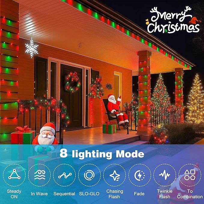Christmas Lights 500LED 164FT, Waterproof Christmas Tree Lights with 8 Modes, Remote Control 3 Timers & Memory Function Xmas Decorations for House and Holiday (Red and Green)