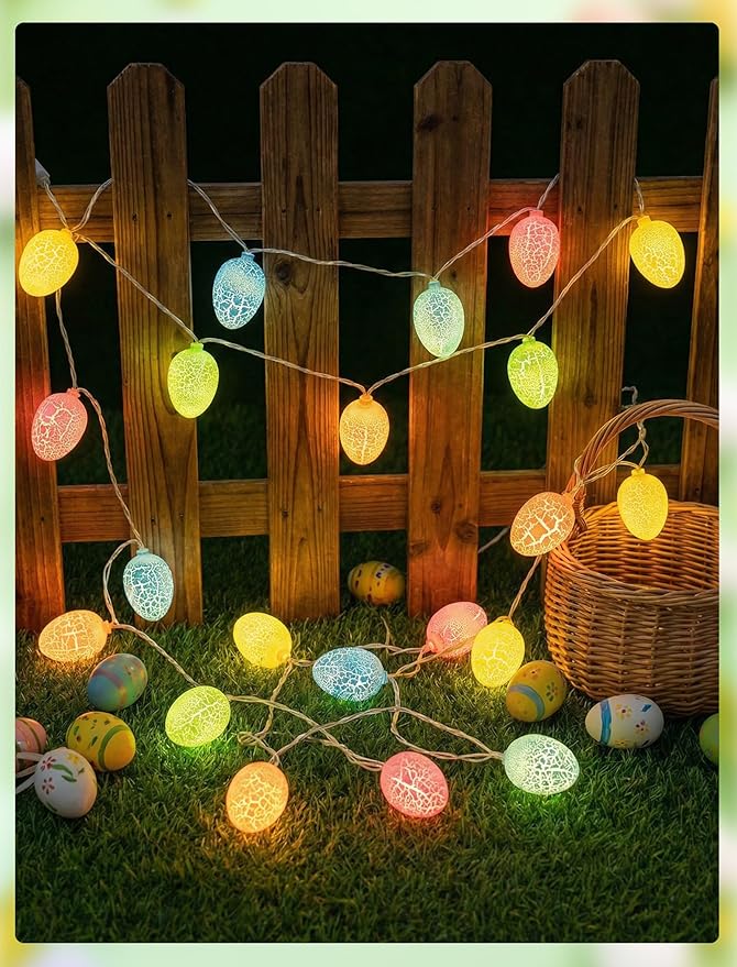 8.5Ft Easter Egg String Lights Outdoor, Easter Decorations String Lights with 10 LED Colorful Cracked Egg Lights Plug in, Hanging Pastel Easter Light for Spring Garland Party Yard Home Window Decor