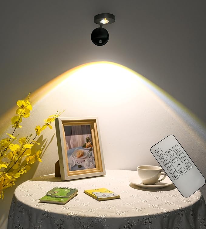 2200mAh Motion Sensor Picture Spotlight Painting Light, LED Wall Sconce, Night Light Lamp, Rechargeable Battery Operated 3 Color & Dimmable Magnetic 360° Rotation with Remote (Black, 1 Pcs)