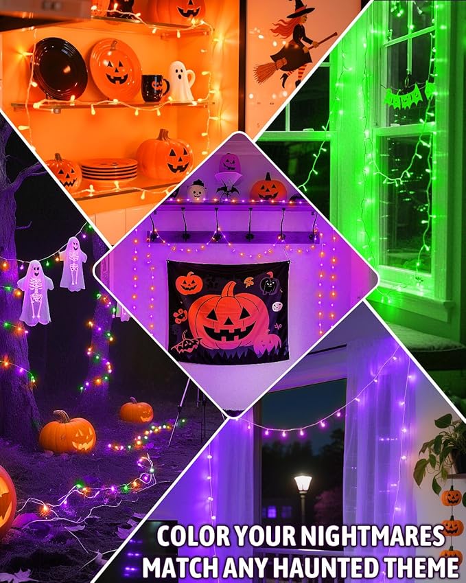 Halloween String Lights Battery Operated, Purple Lights with Timer Waterproof 16.4ft 50 LED Halloween Decorations for Outdoor Indoor Patio Party Garden Yard Decor