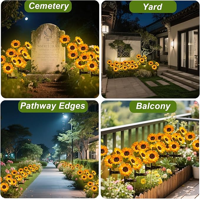 6 Packs Solar Sunflowers Outdoor Waterproof with 18 Flowers, Auto ON/Off Solar Garden Lights Outdoor Waterproof, 3 Packs Walkway Lights Gift for Grandma/Mom/Colleagues