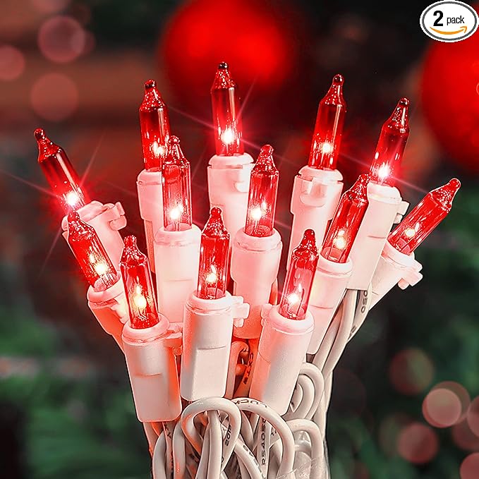 Hopolon 2PACK 50-Count Red Christmas Lights with White Wire - 13ft Connectable Mini Red String Lights Plug in for Anniversary, Christmas Tree, Wedding, Party Decor, Indoor & Outdoor Holiday Lighting