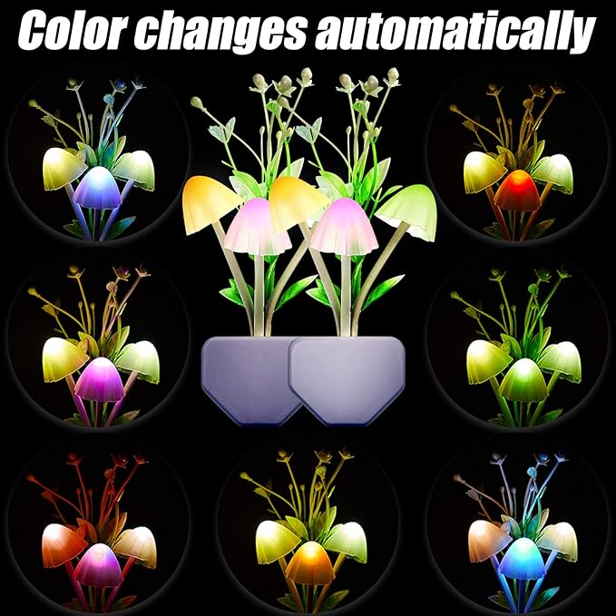 Mudder 4 Pcs Sensor Mushroom Night Lights LED Night Lights 7 Color Changing Plug-in Light Sensor Wall Lamp for Adults Bedroom, Bathroom, Christmas Party Gift(Float Grass Style)