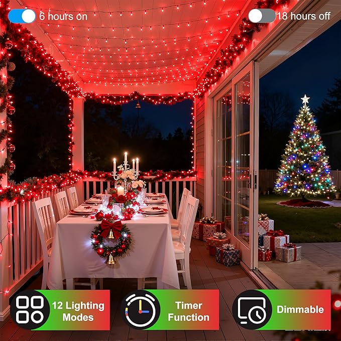 750LED Valentine Lights Outdoor Use, 240ft 12 Modes Red Valentines Day Decorations with Timer Dimmable, Waterproof Christmas Tree Lights for Xmas Patio Yard Fence Balcony Garden Party