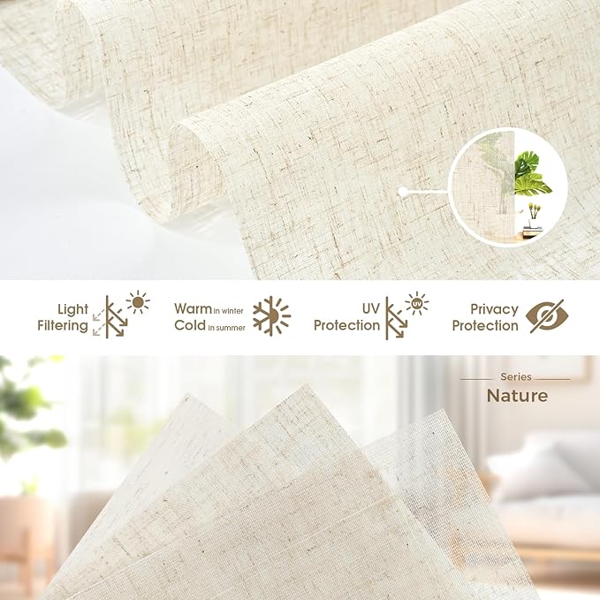 HeyBlinds Motorized Roller Shades, Smart Blinds for Windows, Remote Automatic Window Shades, Electric Shades, Light Filtering, Compatible with Alexa Google Apple Home (Nature-Linen LF)
