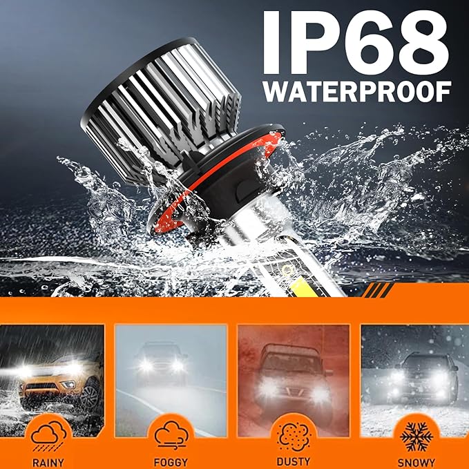 Compatible For Ford F150 F250 F350 (2004-2014) Bulbs 9008 H13 High & Low Beam+9145 Fog Light Bulbs,6500K White 600% Brightness with Fan, Plug and Play, Pack of 4