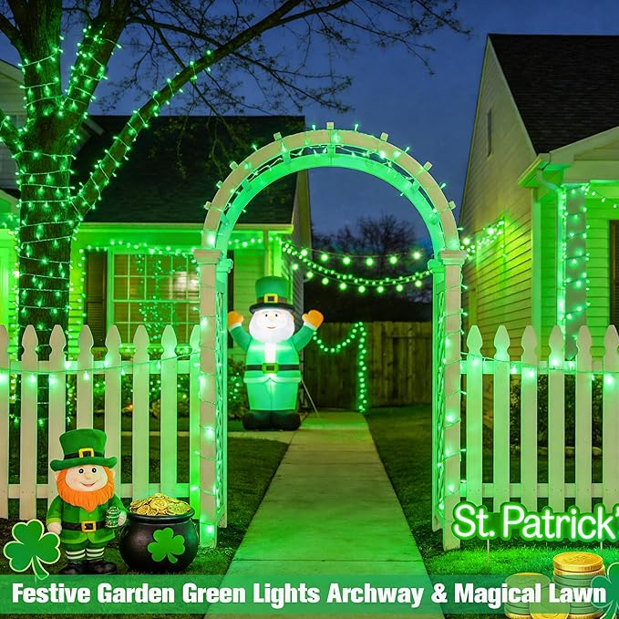 JMEXSUSS 600 LED Green St Patricks Day String Lights, 168Ft Clear Wire Christmas Lights for Indoor Outdoor Tree Yard Party Decor, Plug-in, 8 Mode with Remote