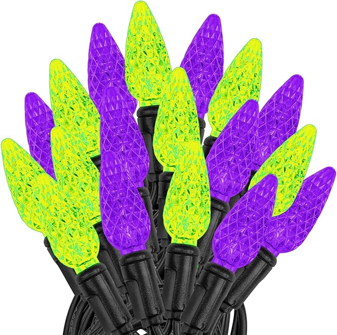 ‎‎‎Novelty Lights 24FT 70 LED C6 LED Halloween String Lights, Outdoor Christmas Tree Commercial Grade LED String Lights, Christmas Lights Outdoor Tree Decorations Outdoor (Purple/Lime)