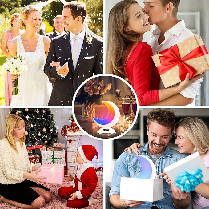 Moon Table Lamp with Time Alarm Clock, RGB Adjustable Light with Bluetooth, with Scene Mode and Music Mode, Warm White LED Moon Light, Suitable for Home Decoration, Bedroom Living Room Desk.