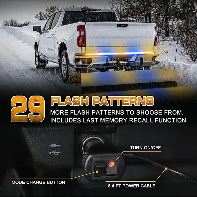 XRIDONSEN 60 inch Amber Blue Truck Tailgate Strobe Lights Strip 360 LED Tail Light Bar Flashing Warning Hazard Safety Rear Emergency Lights for Tow Plow Trucks Construction Vehicles Pickup Trailer