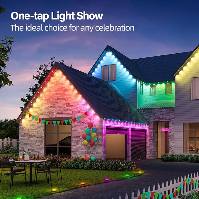 Permanent Outdoor RGB Lights with IP67 Waterproof, Smart Outdoor String Lights Remote Control, Eaves Lights with App, Daily and Accent Lighting for Halloween,Christmas Holiday Decor(200ft)