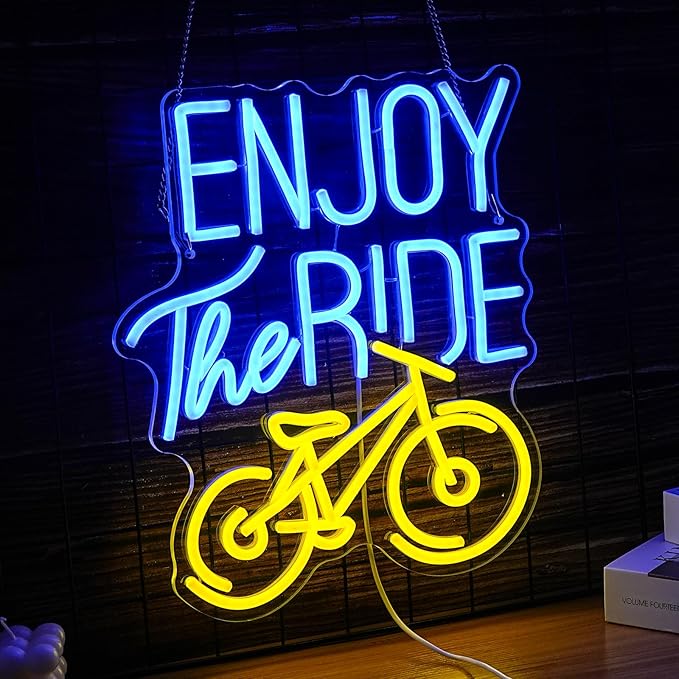 Enjoy The Ride Neon Sign, Gym Sign Fitness Neon Light, Motivational Sport Exercise Bike Sign Wall Decor Led Business Signs Backdrop Lights Wall Hanging Creative Neon Lights Signs Usb Powered