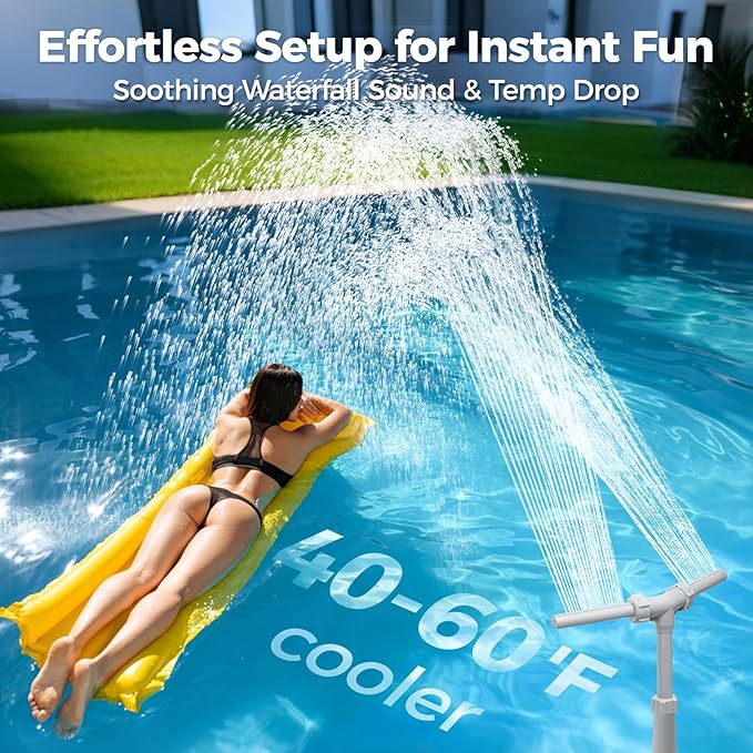 Klleyna Swimming Pool Fountain for Above & In-Ground Pools, Pool Waterfall Water Cooler Sprinkler Sprayer Summer Party Decor (C-Gray-2 Adapters)