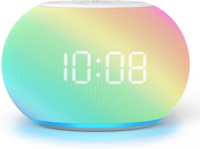 Reacher Auto-Dimmable Alarm Clock Sound Machine with Night Light, 20 Soothing Sounds, Auto-Off Sleep Timer, Precise 30-Level Volume, Small White Noise Machine for Adults, Bedrooms