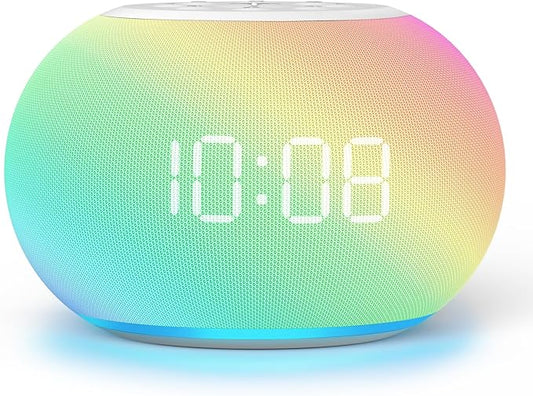 Reacher Auto-Dimmable Alarm Clock Sound Machine with Night Light, 20 Soothing Sounds, Auto-Off Sleep Timer, Precise 30-Level Volume, Small White Noise Machine for Adults, Bedrooms