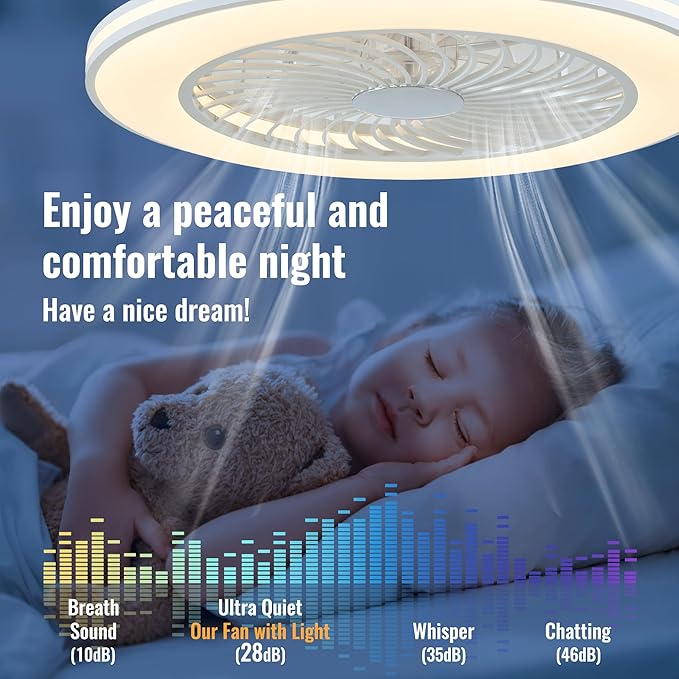 24'' Low Profile Bladeless Ceiling Fans with Lights, Remote/APP/Alexa Smart Control, RGB & 3CCT Dimmable, Flush Mount Ceiling Fan with 6-Speed Reversible for Bedroom Living Room Kid's Room