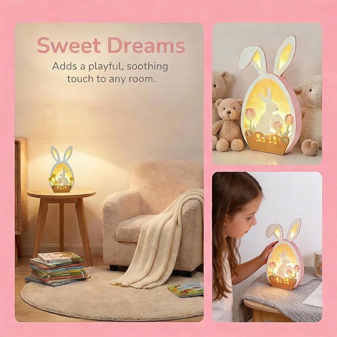 Easter Bunny Night Light - Pastel Glow USB Rabbit Lamp, Soft LED Bunny Decor for Easter Table, Home & Indoor Festive Decorations, Cute Spring Gift (Blue)