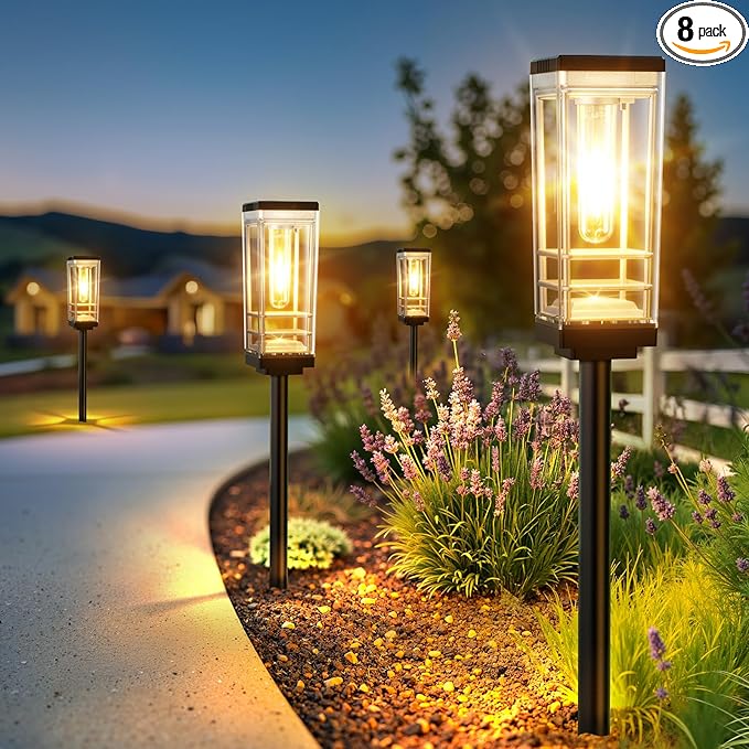 8 Pack Solar Lights Outdoor, Up to 15 Hrs Brighter Solar Pathway Lights, Luxury Taller Solar Outdoor Light Waterproof for Path Garden Yard Landscape Walkway Driveway, Warm White