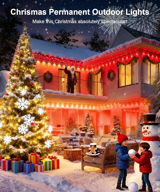 Nexillumi Permanent Outdoor Lights for House, 200ft Smart RGB LED Lights Outside with 16 Million DIY Colors, IP67 Waterproof Eternity Eaves Lighting for Christmas Halloween Holiday Daily Decorations