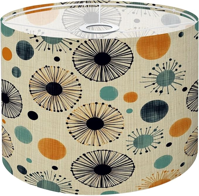 Drum Lamp Shade Mid Century Vintage 1950s Modern Retro Atomic Pattern Circular Flower Lampshade for Floor Lamps Table Lamps Pendant Light 8.9"x11" Linen Lampshades Replacement Large Lamp Shade