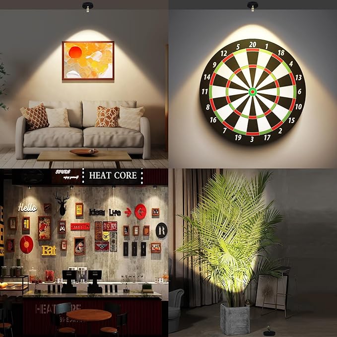 Wireless LED Spotlights, Battery Operated Picture Frame Lights, Stick on Puck Light with Remote, Dimmable Accent Indoor Uplighting for Art Dartboard Painting Display Plants, Black, 2 Packs