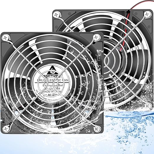 GDSTIME IP68 Waterproof Fan 120mm x 25mm 12V DC Brushless Computer Case Cooling Fan Dual Ball Bearings 2 Pin for RV Fridge Ventilation, 2 Pack