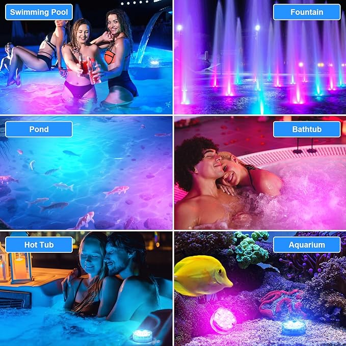 Creatrek Pool Lights with Remote Control, 16 Color Changing Battery Operated Lights, Hot Tub Lights for Pond Bathtub Halloween Pumpkin Decor 4 Pack