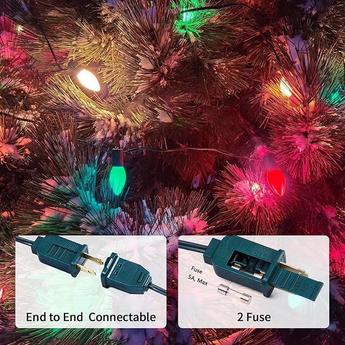 25FT C7 Christmas Lights Outdoor, Red Green White 3-Color LED String Lights for Roof, Fence, Tree, Wedding, Party, Patio, Bright Holiday Decor