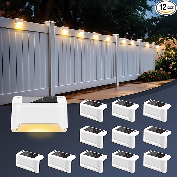 SOLPEX Solar Deck Lights Outdoor Waterproof 12Pack, Solar Powered Step Lights for Outside Stairs, Step, Fence, Yard, Patio, and Pathway(Warm White)