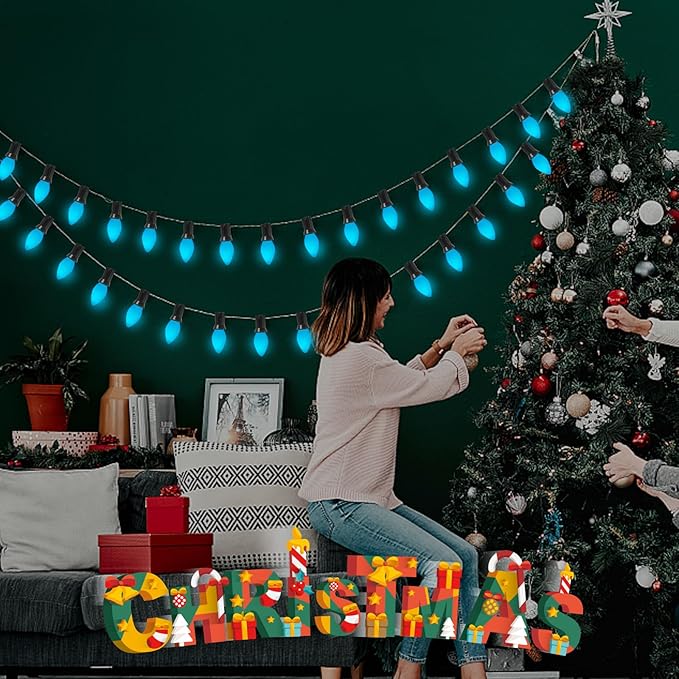 25 Pack C7 LED Blue Replacement Light Bulbs, C7 Vintage Blue Ceramic LED Bulbs for Christmas Outdoor String Lights, E12 Candelabra Base, 0.6 Watt, Saving Energy LED Bulbs