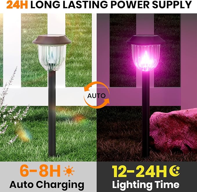 AOSEA Solar Pathway Lights Outdoor Waterproof, Solar Powered Garden Lights, Garden Decor Lighting for Yard, Patio, Landscape, Pathway (RGB Flash Mode Only, 10 Pack)