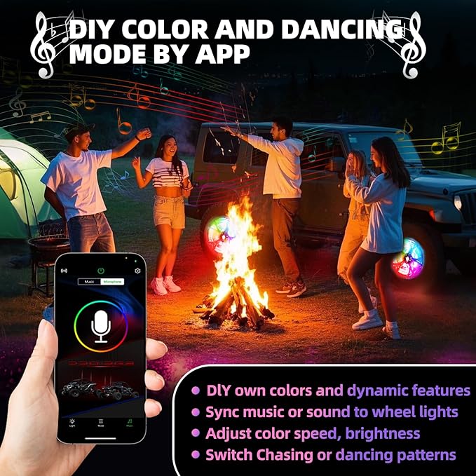 Tavaray 4PCS 17" RGB LED Wheel Ring Lights with APP & Remote Control, 178+DIY Dynamic Modes w/Turn Signal Braking and Reverse Function, IP67 Waterproof Wheel Lights for Trucks Pickups Cars Offroad
