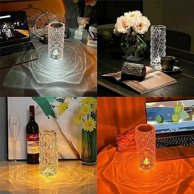 Rose Crystal Table Lamp, 16 Color Changing, Touch & Remote Control, USB Rechargeable, Energy Efficient