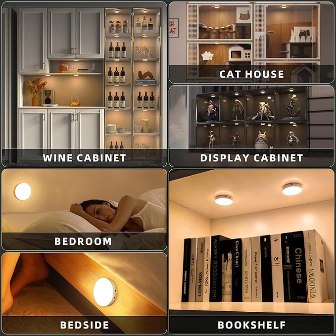 Puck Lights with Remote Control, Under Cabinet Lighting with Magnetic and Cordless, 1200mAh Rechargeable Closet Lights Stick On Lights for Under Cabinet,Hallway, Stairway,Closet （Warm White,9pcs)