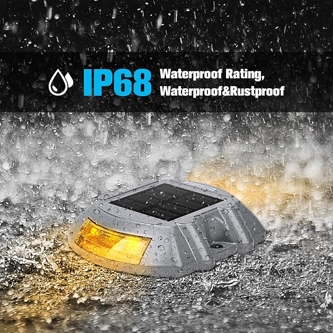 VOLISUN Solar Deck Lights Driveway Dock Lights, 16-Pack Led IP68 Waterproof Outdoor Warning Step Lights for Driveway Sidewalk Garden Pathway Yard(Warm White, Auto On/Off