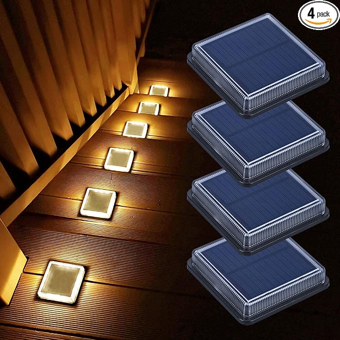 Lacasa Solar Step Lights, 4-Pack 50LM 3000K Warm White LED Solar Deck Lights, Outdoor Solar Powered Step Lights, IP68 Waterproof for Garden Stairs Ground Driveway Pathway