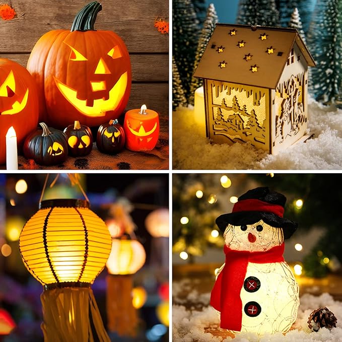 Set of 4 Accessory Light Cord with Single LED Bulb, 6FT Blow Mold Replacement Light Kit, C7 Clip Lights with One Bulb On/Off Switch & 2-Prong Plug for Christmas Village House, Pumpkin, Craft Projects