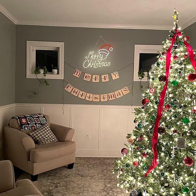 Christmas Neon Sign Merry Christmas Neon Signs for Wall Decor Santa Hat Led Lights Red Light Up for Party Bar Club Hotel Restaurant Shop Store Showcase Backyard Living Room Bedroom Decoration Gifts