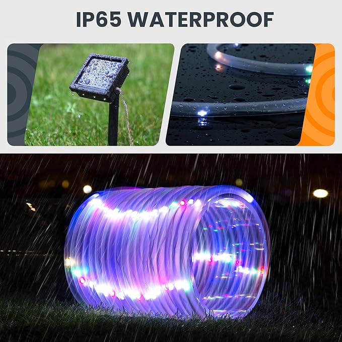 GIGALUMI 200 LEDs Solar Pool Lights for Above Ground Pools, IP65 Waterproof Outdoor Pool Decoration Accessories, 2 Pack Total 71.4 FT 8 Modes(Multicolor)