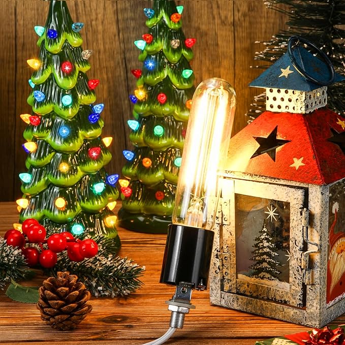 Honoson 6 Pack Large Ceramic Christmas Tree Wiring Kit 4 Watt LED Bulb, Ceramic Christmas Tree Replacement Lights, E26 Candelabra Base, Lamp Wiring Kit Nice for Lighting Large Size Objects