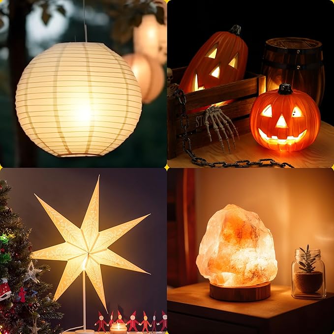 Meonum Christmas Village Lights with 6 LED Light Bulbs, 15 Feet Accessory Cord with C7 Lamp, Rotary On/Off, Female/Male Plugs, Spare Fuses, Blow Mold Light for Village House Craft Decorations(3 Pack)