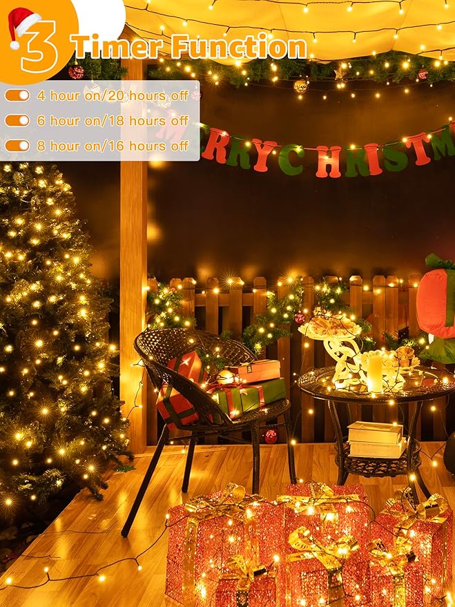 1000 LED 328 FT Christmas Lights, Waterproof Outdoor String With Remote and Timer, 8 Modes Dimmable, Fairy Lights for Holiday Decor (Warm White)