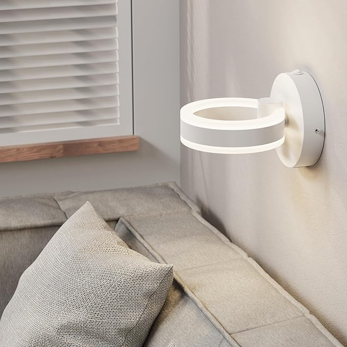 Wall Lamp LED Wall Sconce Rotatable Up-Down Sconces Wall Lighting with Built-in Switch and USB Charging Port 110 Volt AC Hardwired Wall Light (White)